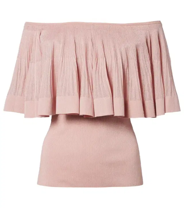 Zimmermann Luna knitted ruffled off-shoulder top