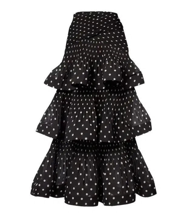 Polka-dot tiered midi skirt