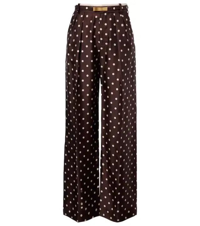 Polka-dot silk satin wide-leg pants