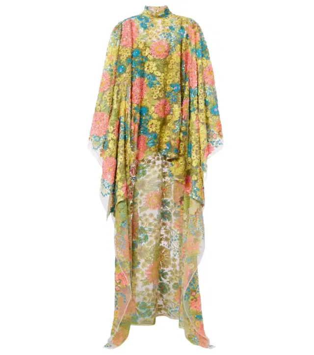 Graham floral sequined asymmetric kaftan