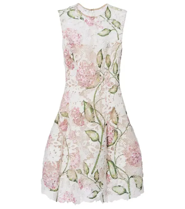Oscar de la Renta Floral embroidered lace cocktail dress