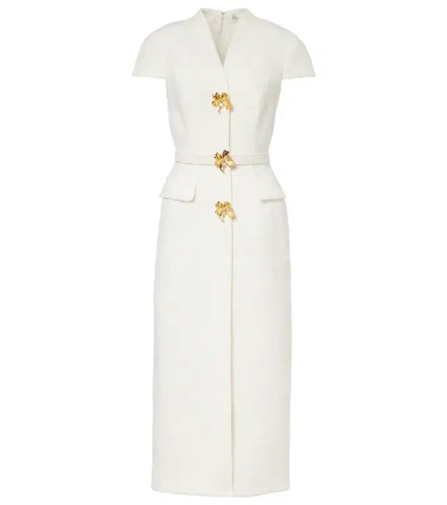 Embellished belted tweed midi dress