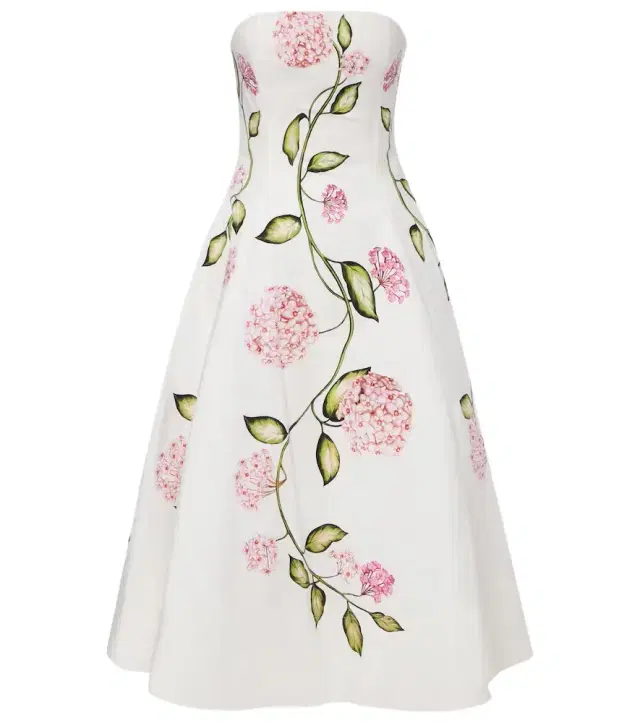 Floral cotton-blend poplin bustier gown