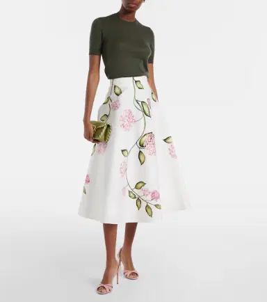 Oscar de la Renta Floral cotton-blend poplin midi skirt | Thumbnail 5