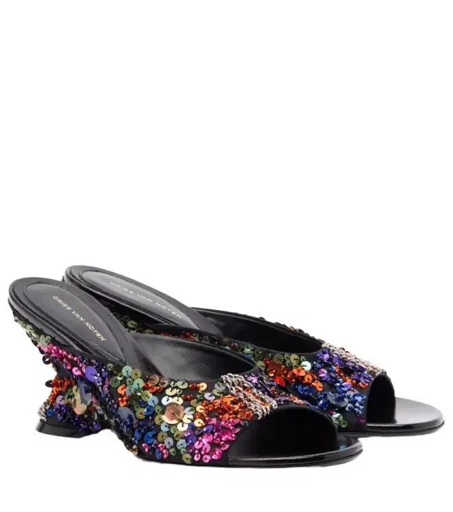 Dries Van Noten 75 sequined leather wedge mules