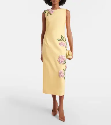 Oscar de la Renta Floral-appliqué wool-blend midi dress | Thumbnail 3