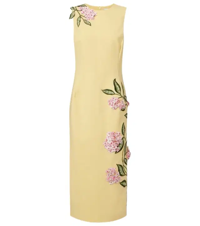 Oscar de la Renta Floral-appliqué wool-blend midi dress
