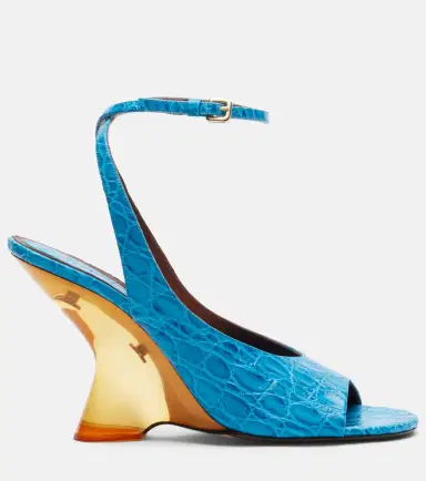 Dries Van Noten Croc-effect leather wedge sandals | Thumbnail 2