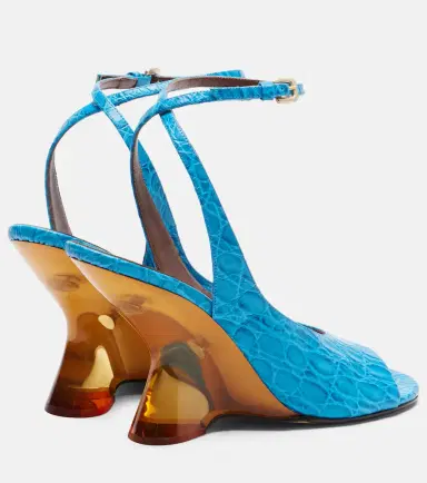 Dries Van Noten Croc-effect leather wedge sandals | Thumbnail 4