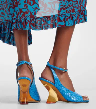 Dries Van Noten Croc-effect leather wedge sandals | Thumbnail 5