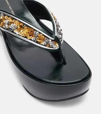 Dries Van Noten Sequined wedge thong sandals | Thumbnail 2
