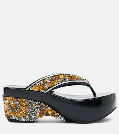 Dries Van Noten Sequined wedge thong sandals | Thumbnail 3