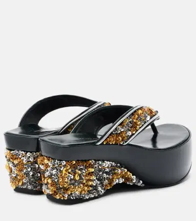 Dries Van Noten Sequined wedge thong sandals | Thumbnail 4