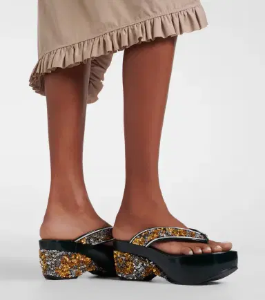 Dries Van Noten Sequined wedge thong sandals | Thumbnail 5