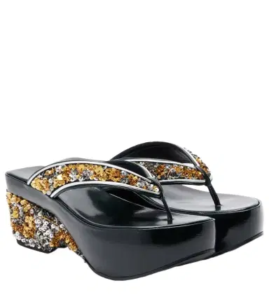 Dries Van Noten Sequined wedge thong sandals | Thumbnail 1