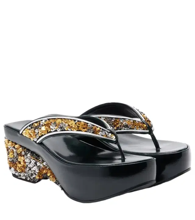 Dries Van Noten Sequined wedge thong sandals