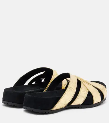 Dries Van Noten Metallic leather and suede slides | Thumbnail 2