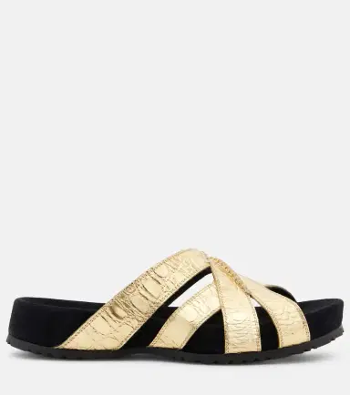 Dries Van Noten Metallic leather and suede slides | Thumbnail 3
