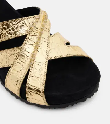 Dries Van Noten Metallic leather and suede slides | Thumbnail 4