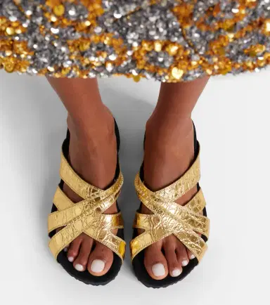 Dries Van Noten Metallic leather and suede slides | Thumbnail 6
