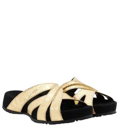Dries Van Noten Metallic leather and suede slides | Thumbnail 1