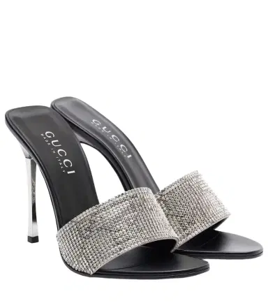 Gucci Bombshell 120 embellished satin mules | Thumbnail 1 Gucci Bombshell 120 embellished satin mules | Thumbnail 1