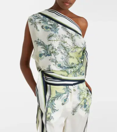 Veronica Beard Tari floral one-shoulder twill top | Thumbnail 6
