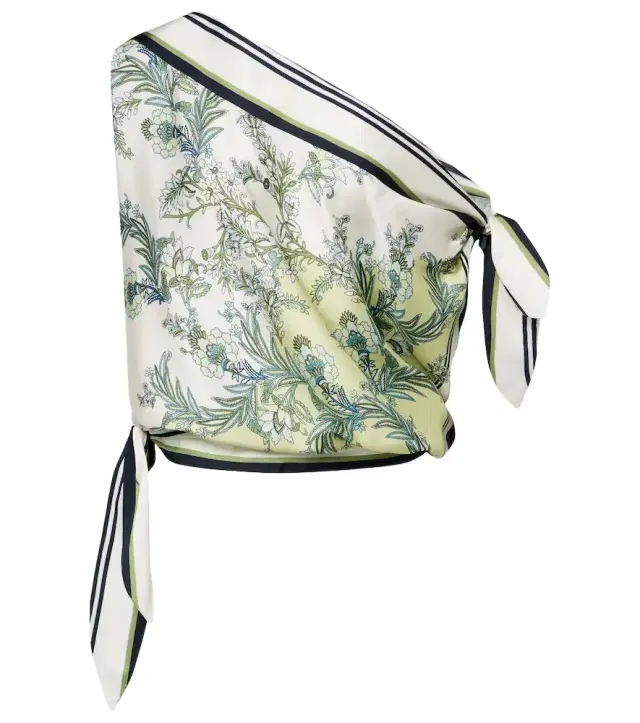 Veronica Beard Tari floral one-shoulder twill top