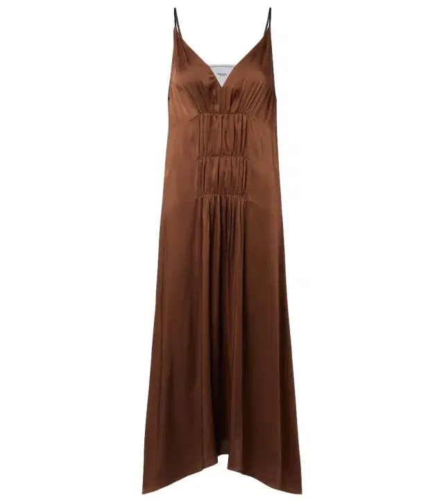 Gathered crêpe satin slip dress