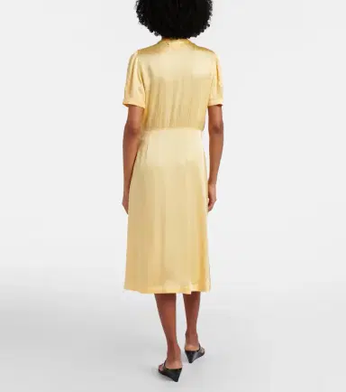 Prada Ruffled tie-neck satin midi dress | Thumbnail 2 Prada Ruffled tie-neck satin midi dress | Thumbnail 2