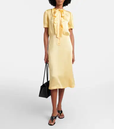 Prada Ruffled tie-neck satin midi dress | Thumbnail 5 Prada Ruffled tie-neck satin midi dress | Thumbnail 5