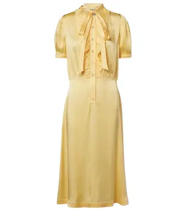 Prada Ruffled tie-neck satin midi dress | Thumbnail 1 Prada Ruffled tie-neck satin midi dress | Thumbnail 1