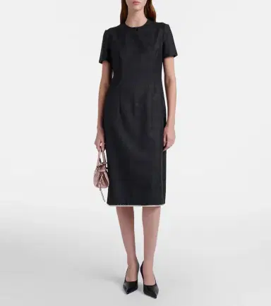 Prada Checked virgin wool midi dress | Thumbnail 5