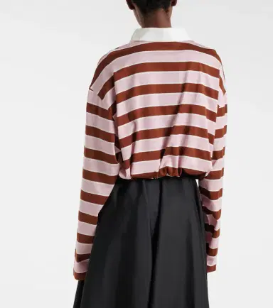 Prada Striped cropped cotton jersey polo shirt | Thumbnail 3