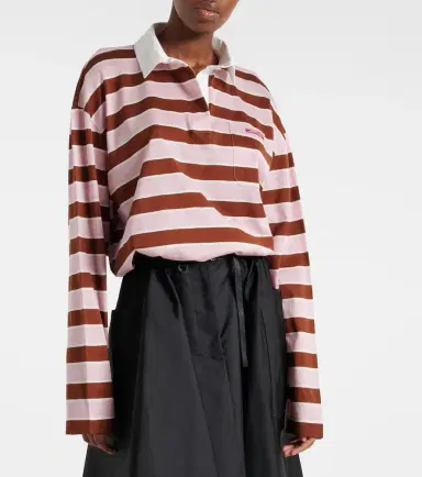 Prada Striped cropped cotton jersey polo shirt | Thumbnail 4