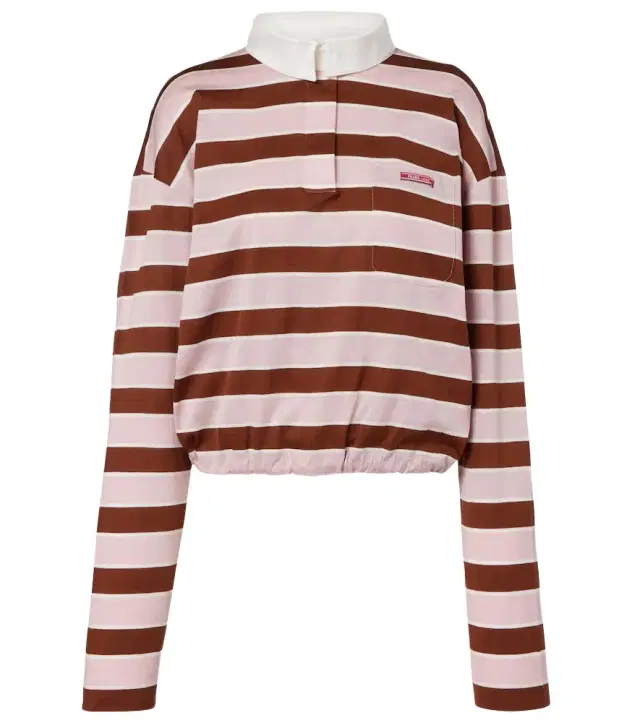 Striped cropped cotton jersey polo shirt