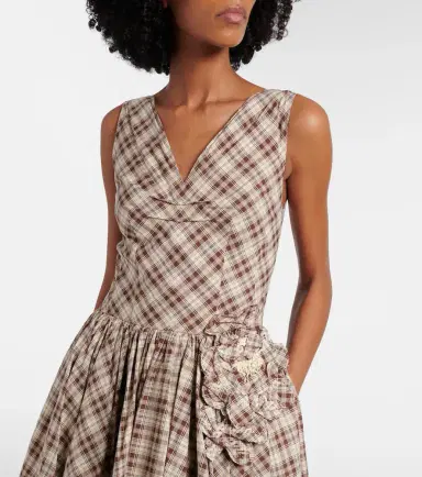 Prada Checked cotton poplin midi dress | Thumbnail 3