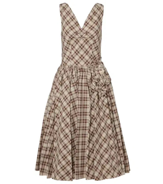 Checked cotton poplin midi dress