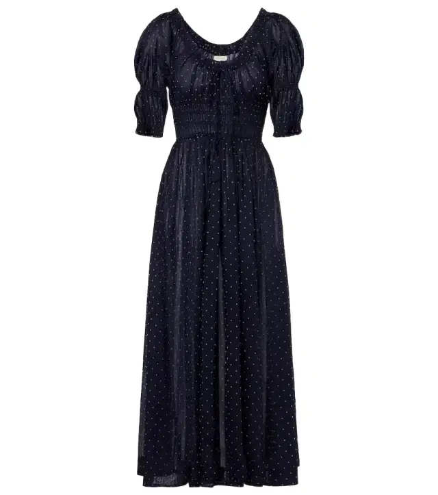 Dôen Ischia gathered polka-dot cotton midi dress