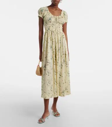 Doen Dôen Ashlynn gathered floral cotton midi dress | Thumbnail 3