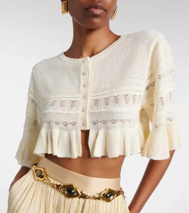 Xu Zhi Cropped open-knit ruffled cardigan | Thumbnail 2