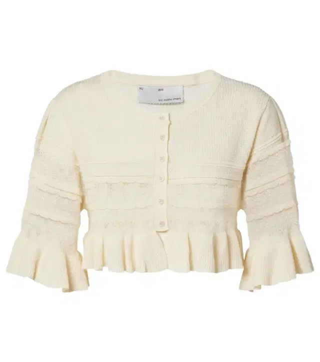 Cropped open-knit ruffled cardigan