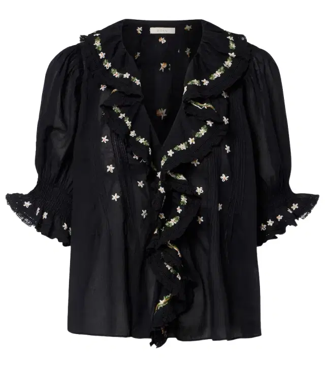 Dôen Hettie floral embroidered ruffled cotton blouse
