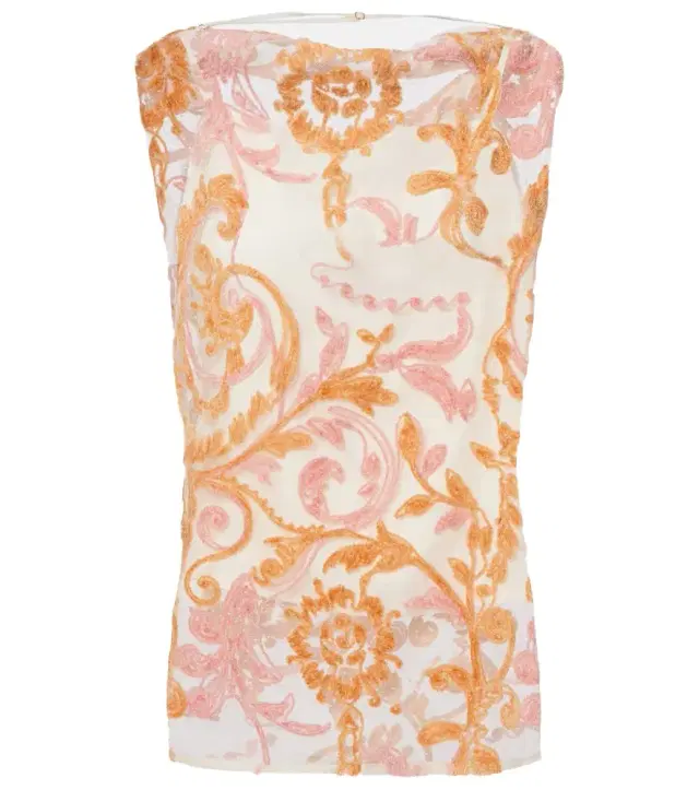 Embroidered point d'esprit top