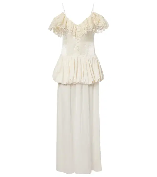 Lace-trimmed peplum maxi dress