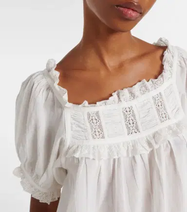 DÔEN Dôen Frances lace-trimmed cotton-blend top | Thumbnail 3