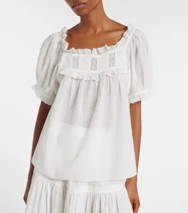 DÔEN Dôen Frances lace-trimmed cotton-blend top | Thumbnail 4