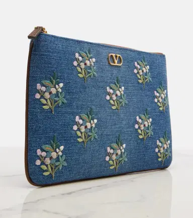 Valentino Garavani VLogo embroidered denim pouch | Thumbnail 3