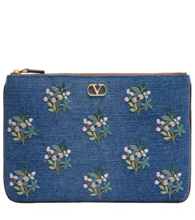Valentino Garavani VLogo embroidered denim pouch | Thumbnail 1