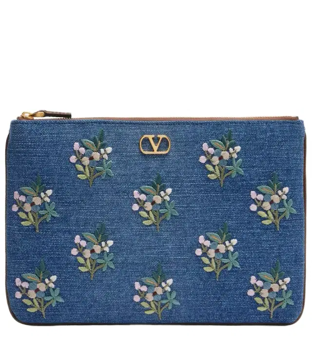 VLogo embroidered denim pouch
